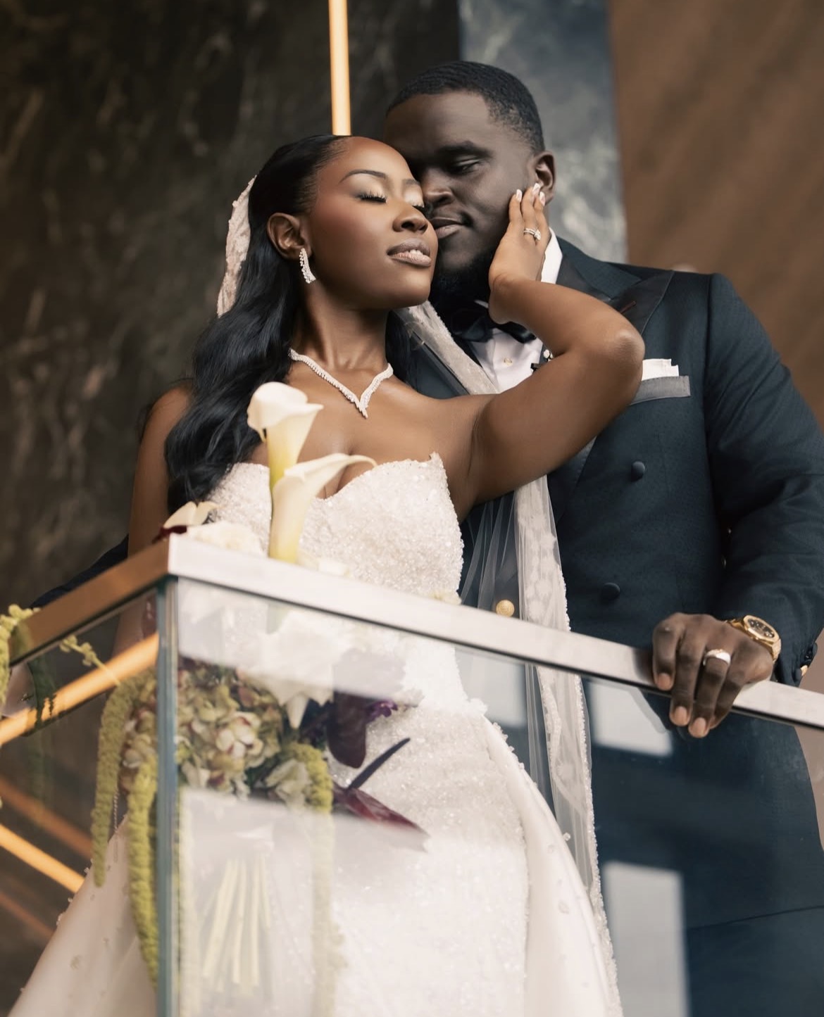 Bridal couple on balcony